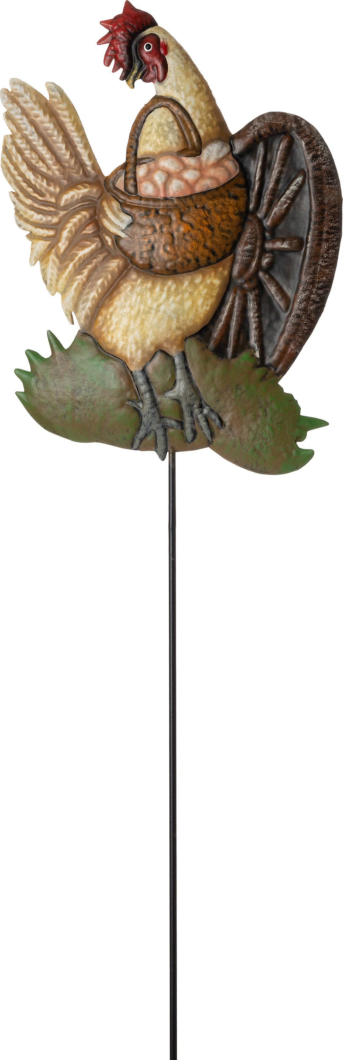 Intratuin tuinsteker kip met mand Martijn cremé / rood / groen 19 x 1,5 x 91,5 cm