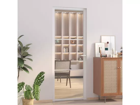 Porte intérieure 76x201,5 cm Blanc Verre ESG et aluminium