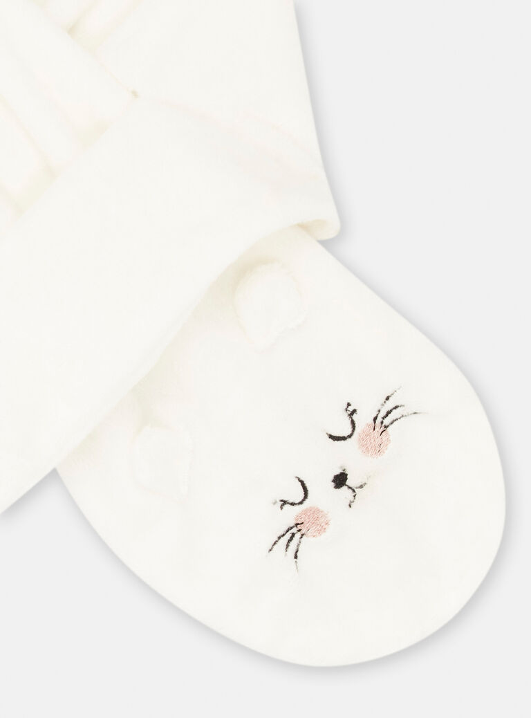 Echarpe écru motif chat pour bébé fille