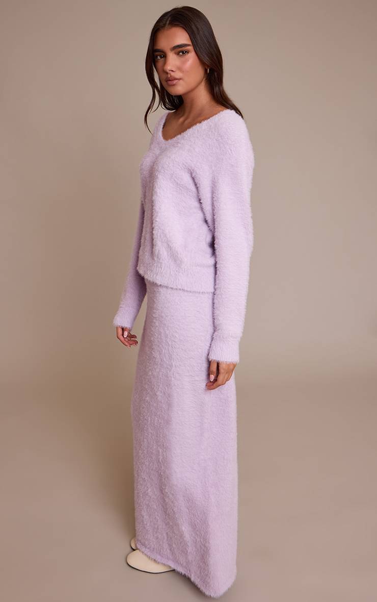 Lilas Synthétiquell En Maille Duveteuse Col V Oversize