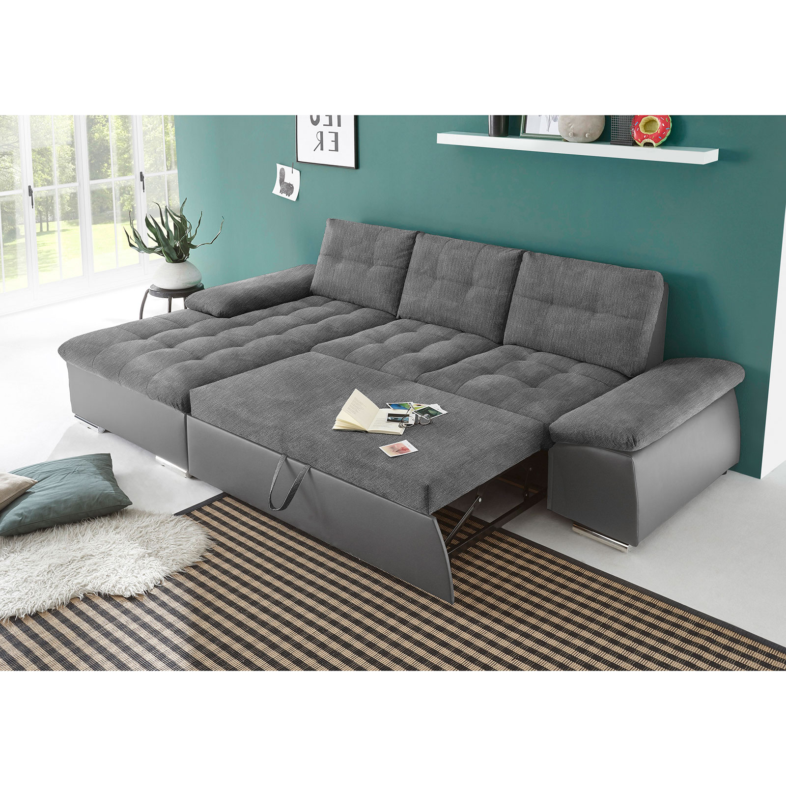 Ecksofa - dark grey-anthrazit - Liegefunktion - Recamiere links