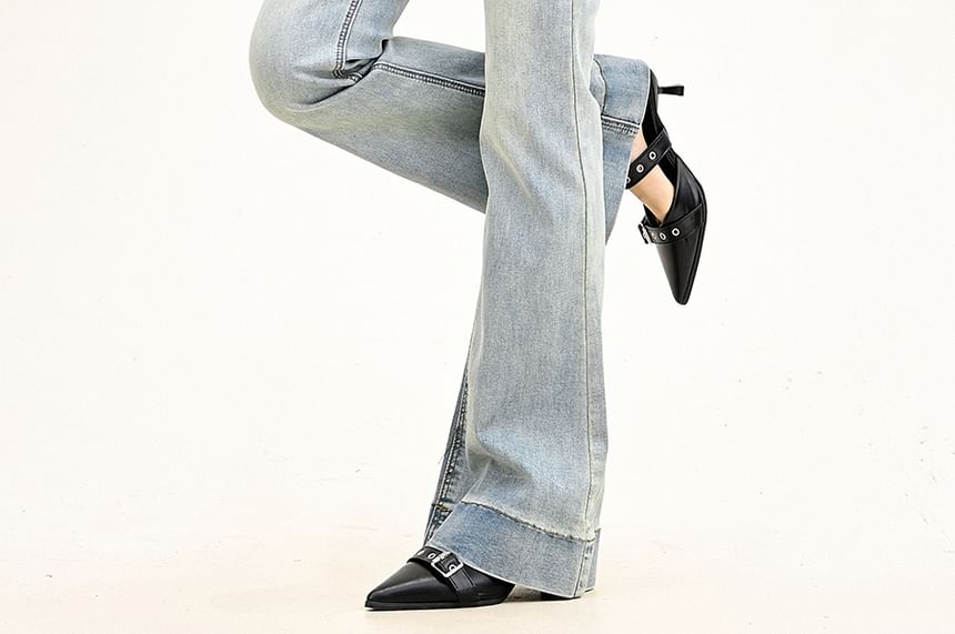 Moon City - High Waist Washed Bootcut Jeans