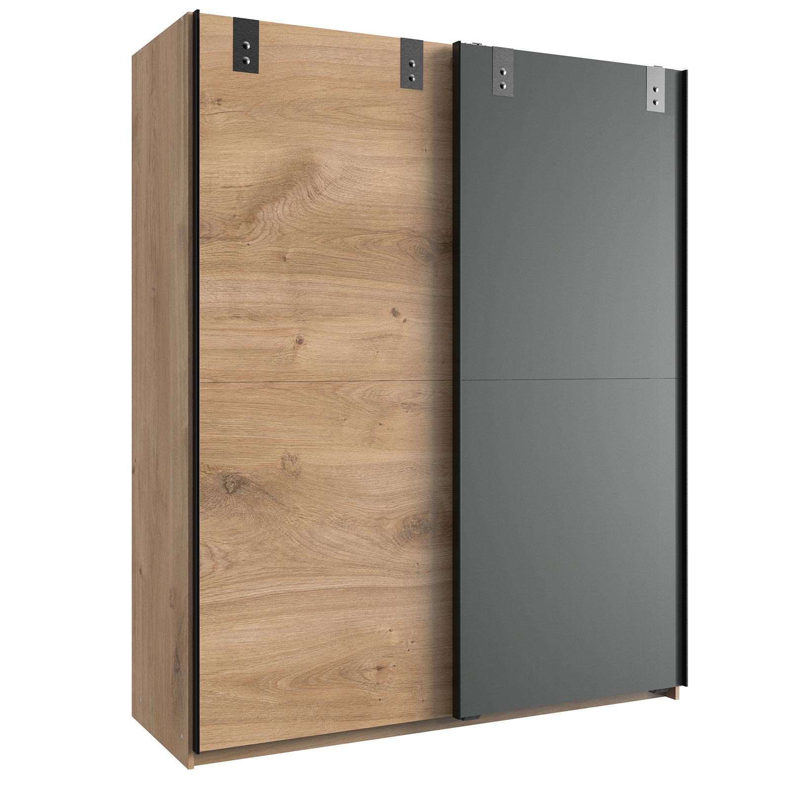 Schwebetürenschrank - Plankeneiche - graphit - 135 cm breit