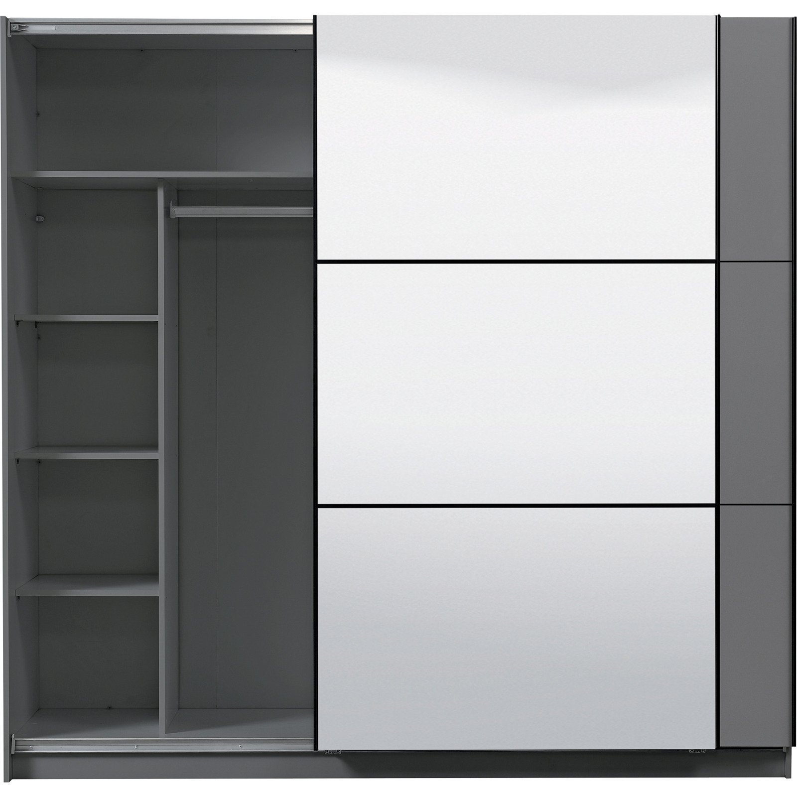 Schwebetürenschrank Sierra Melamin 217 x 210 x 62,5 cm, mit Spiegel graphite