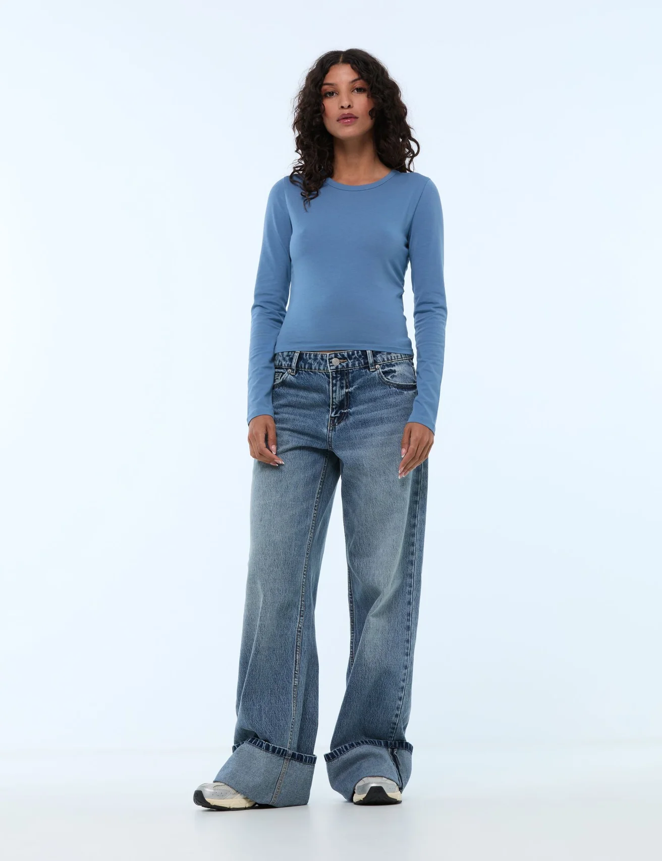 Jean wide leg taille basse denim bleu