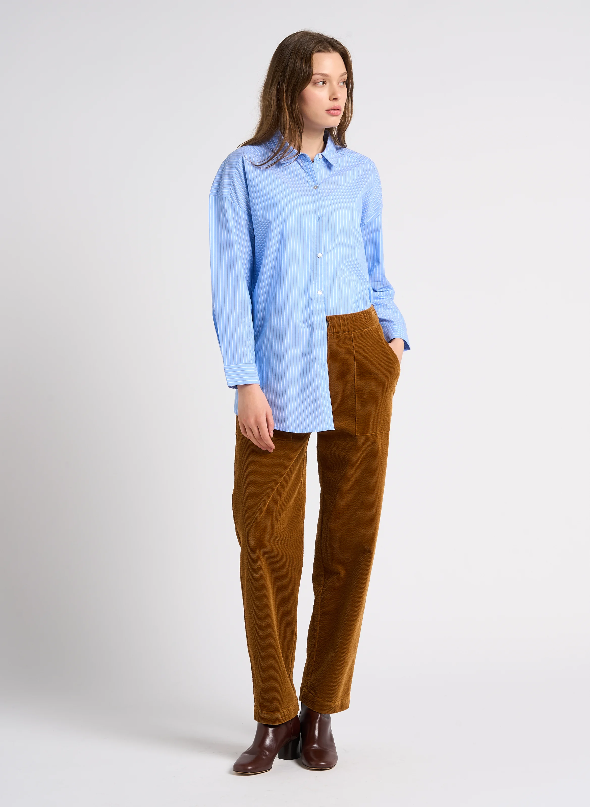 Chemise ample col classique en coton | Bleu
