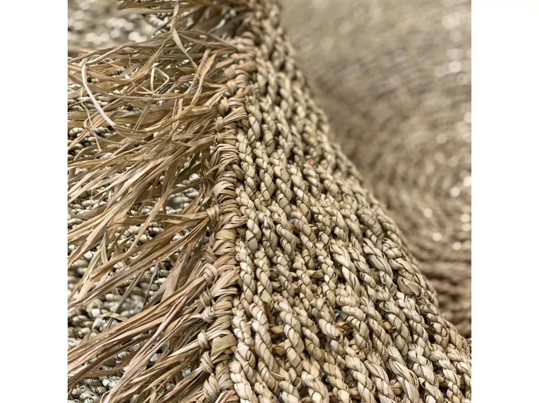 Now's Home - Tapis Rond En Fibres Naturelles De Mendong Frange D180cm Serifos