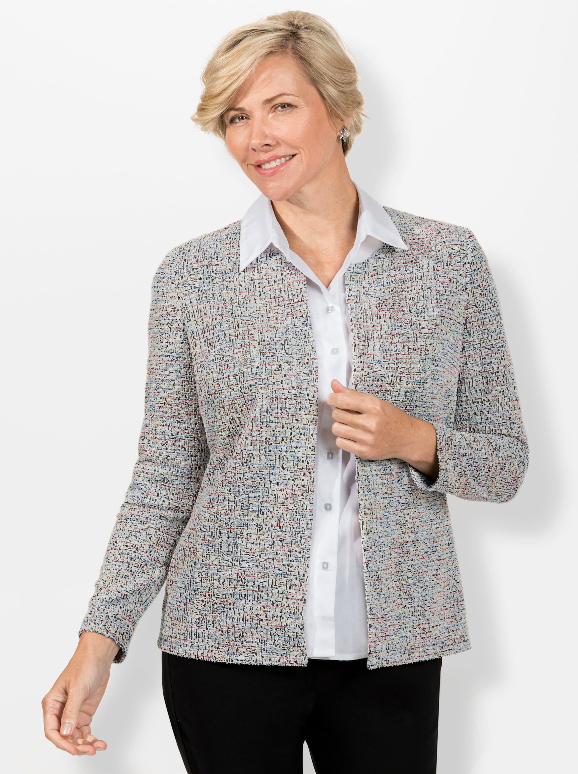 Shirtjacke in schwarz-rosé-meliert