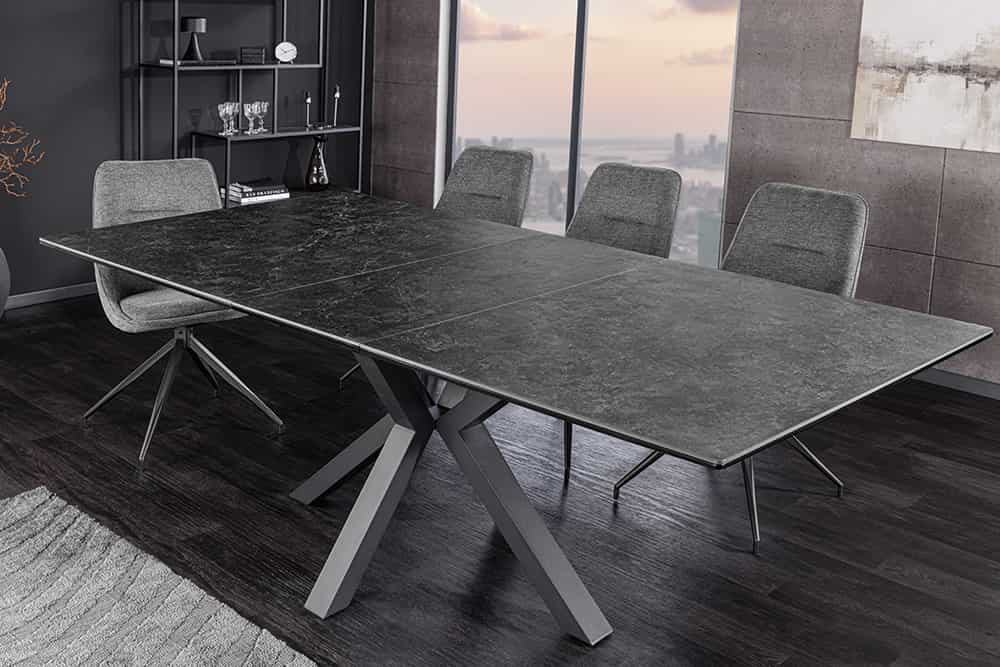 Ausziehbarer Esstisch ETERNITY 160-200cm graphit grau Keramik schwarz Metall