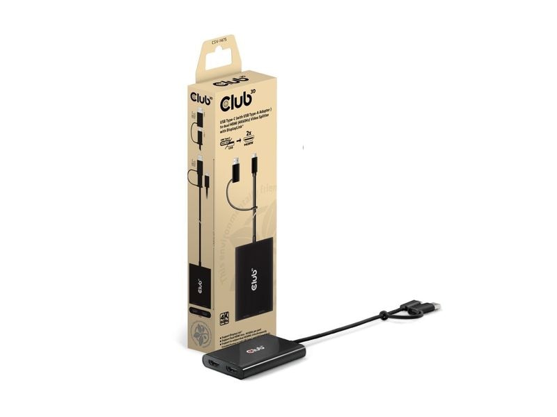 Club 3D Adapter CSV-1475 USB Typ-C (mit USB Typ-A Adapter) auf dualen HDMI (4K60 Hz)