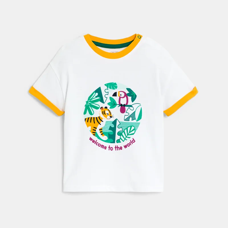 T-shirt animaux blanc bébé garçon Jaune