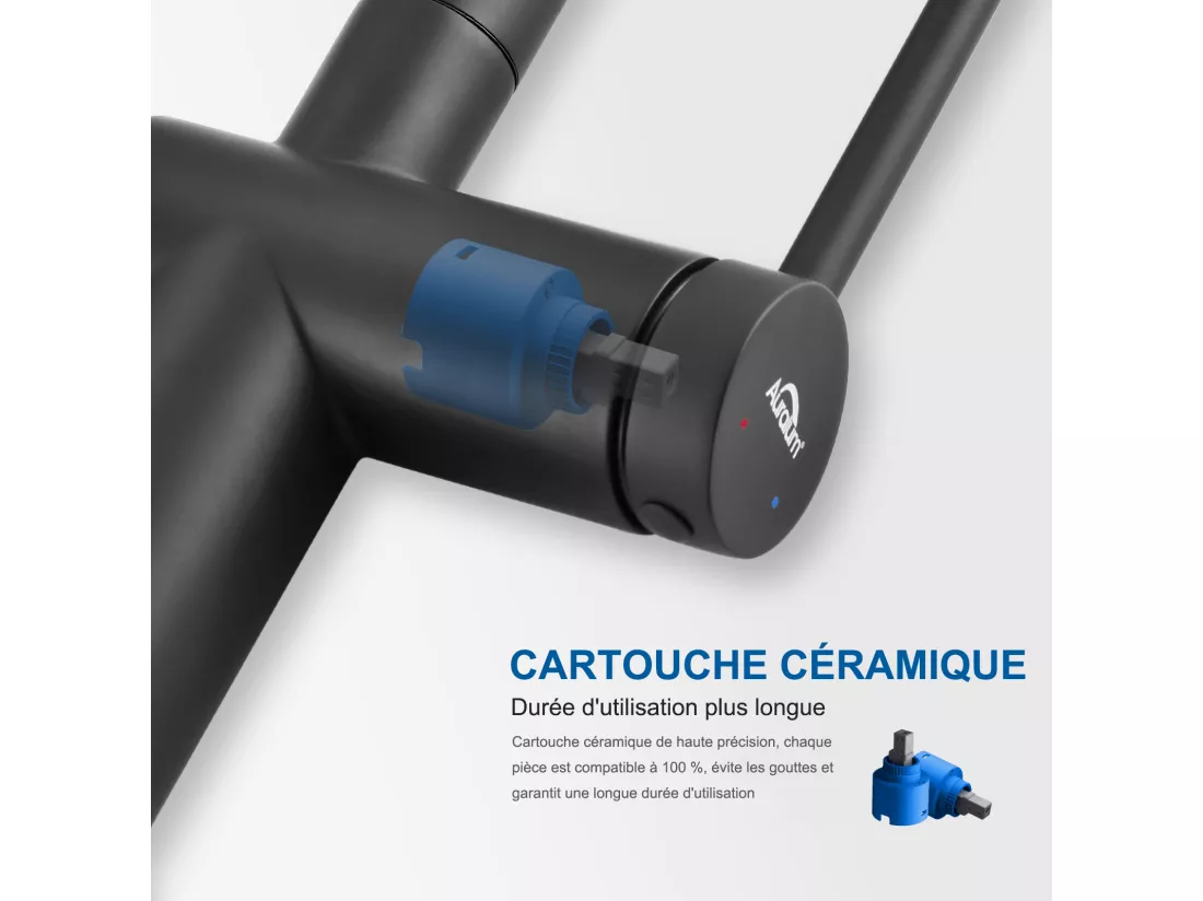 Mitigeur Cuisine Noir avec Douchette Haute Pression,Acier Inoxydable,Robinetterie Cuisine Extractible Pivotant à 360°, avec 2 Types de Jets