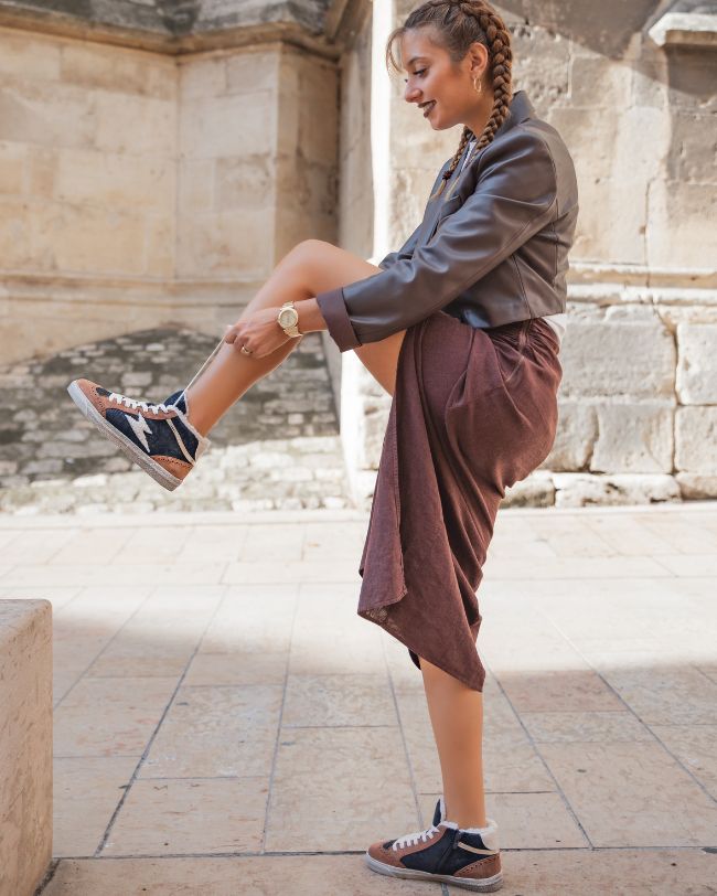 Basket femme montante bleue à paillettes - Cléo