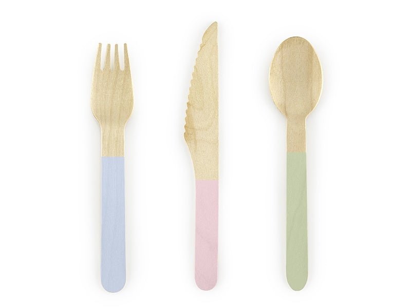 Houten Bestek Gekleurd Pastel 16cm 18 delig