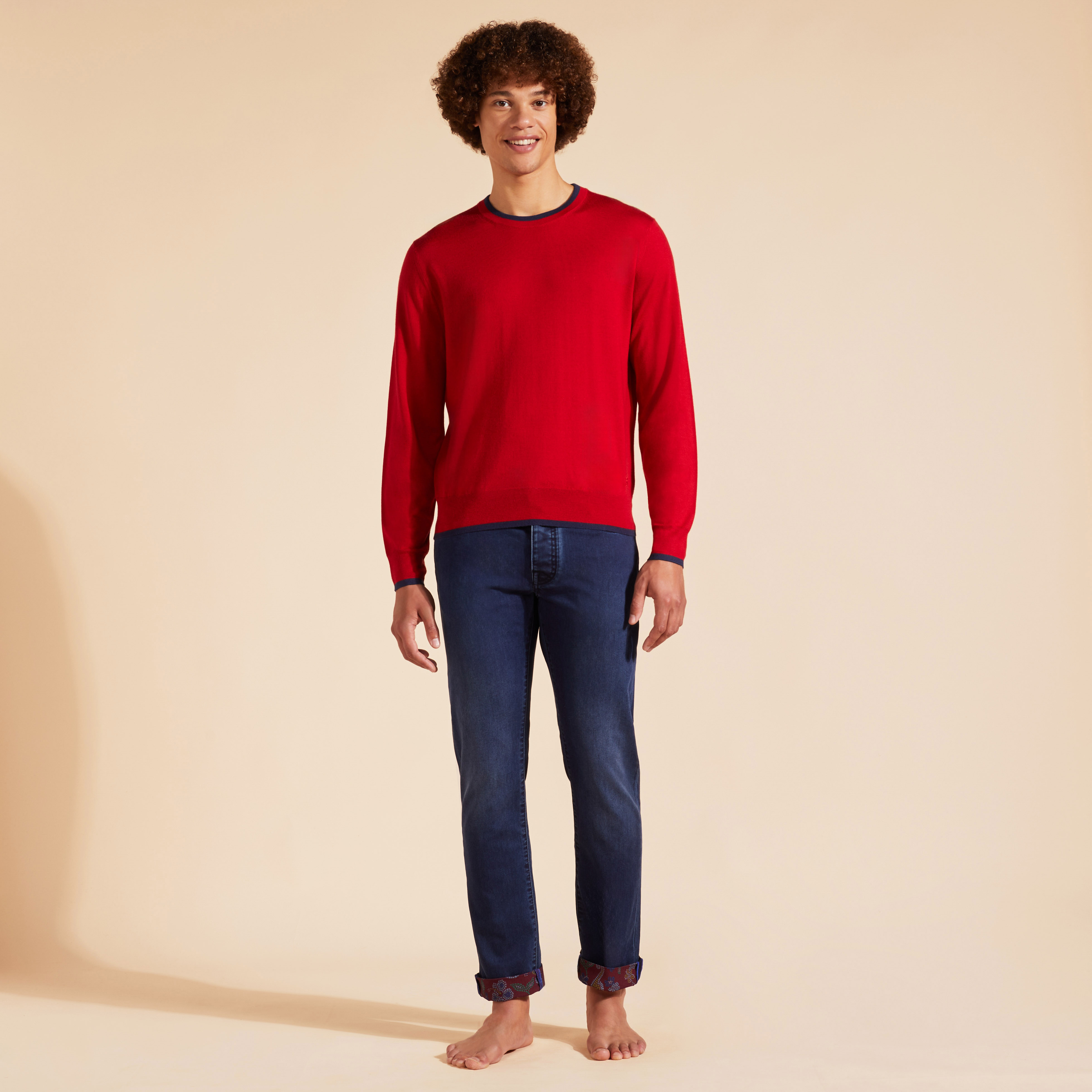 Pullover en laine mérinos cachemire soie ras-du-cou homme