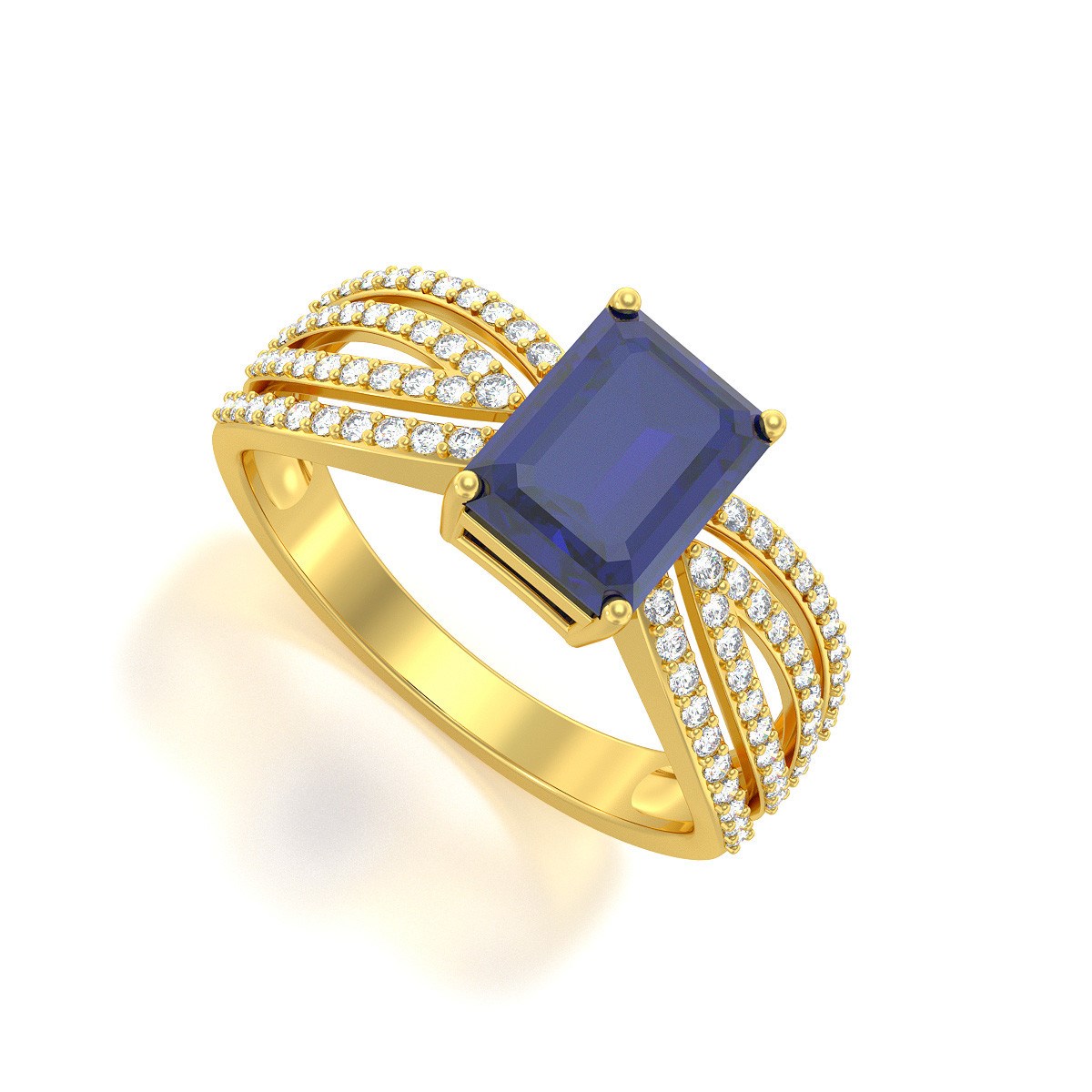 Bague ADEN Or 585 Jaune Saphir et diamants 2.97grs
