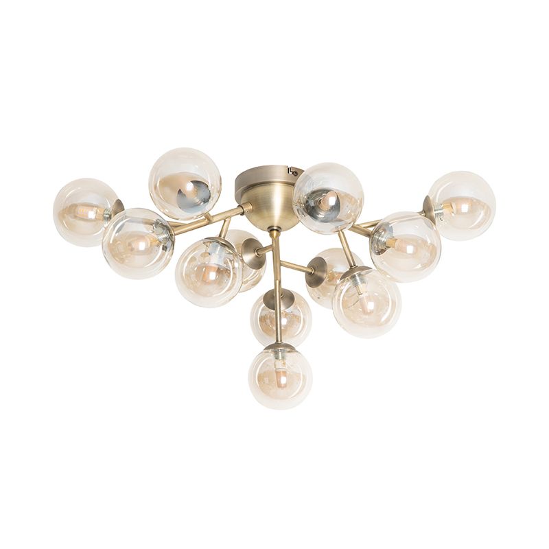 Art Deco plafondlamp brons met amber glas 12-lichts - Bianca