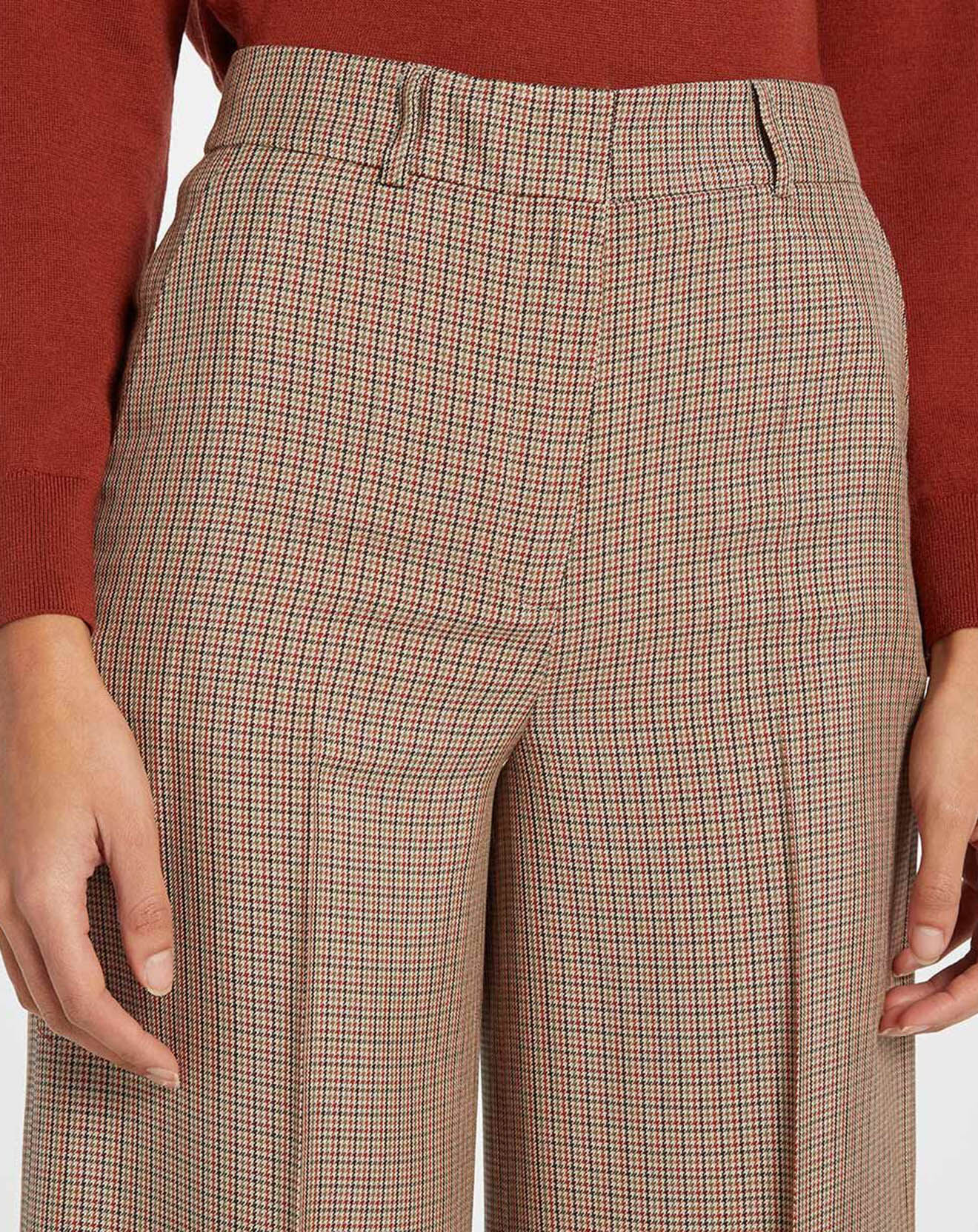 Galeries Lafayette Pantalon large et fluide imprimé pied-de-poule marron