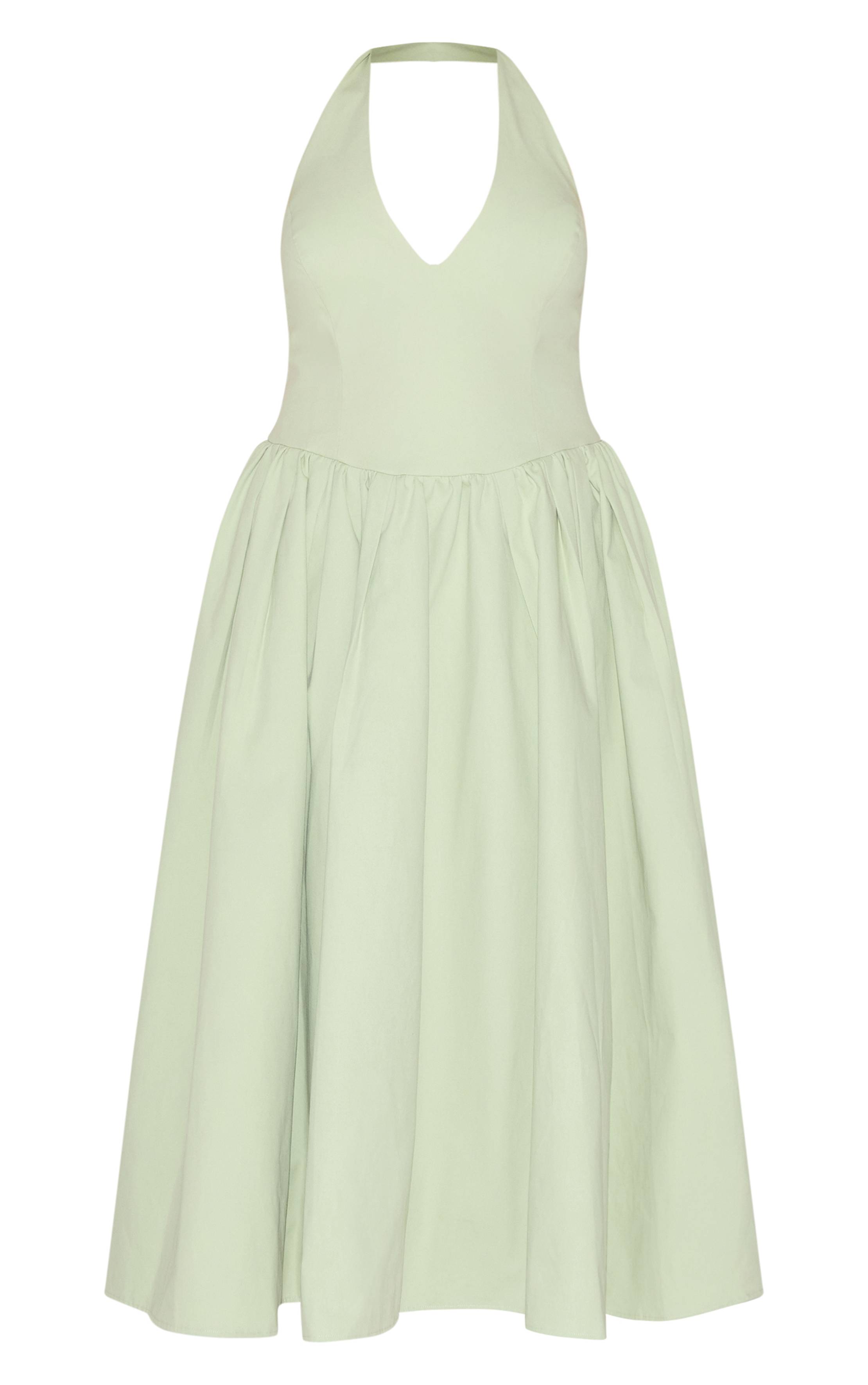 Vert Sauge Robe Midaxi Grande Taille Col Licou Avec Détail Nœud