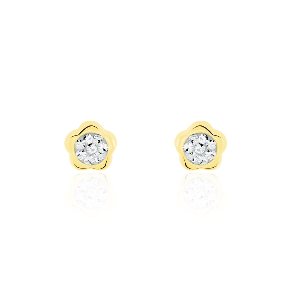 Boucles D'oreilles Puces Eleanor Fleur 0 Or Jaune Strass