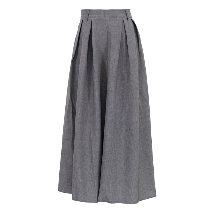 Rosesand - Hoge taille effen midi A-lijn geplooide kostuumrok