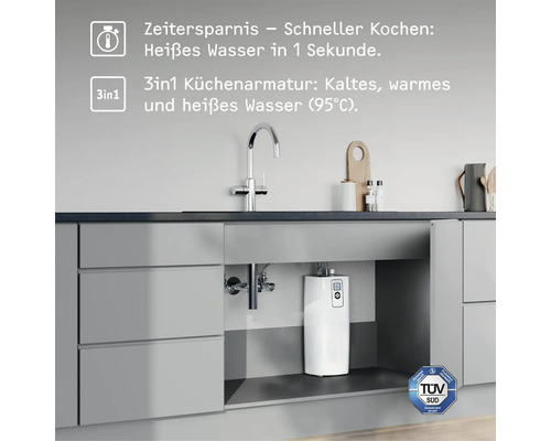 Stiebel Eltron HOT 2.6 N Premium 3 in 1 b onderbouw warmwaterdispenser, 2,6 liter, met keukenkraan, geborsteld aluminium