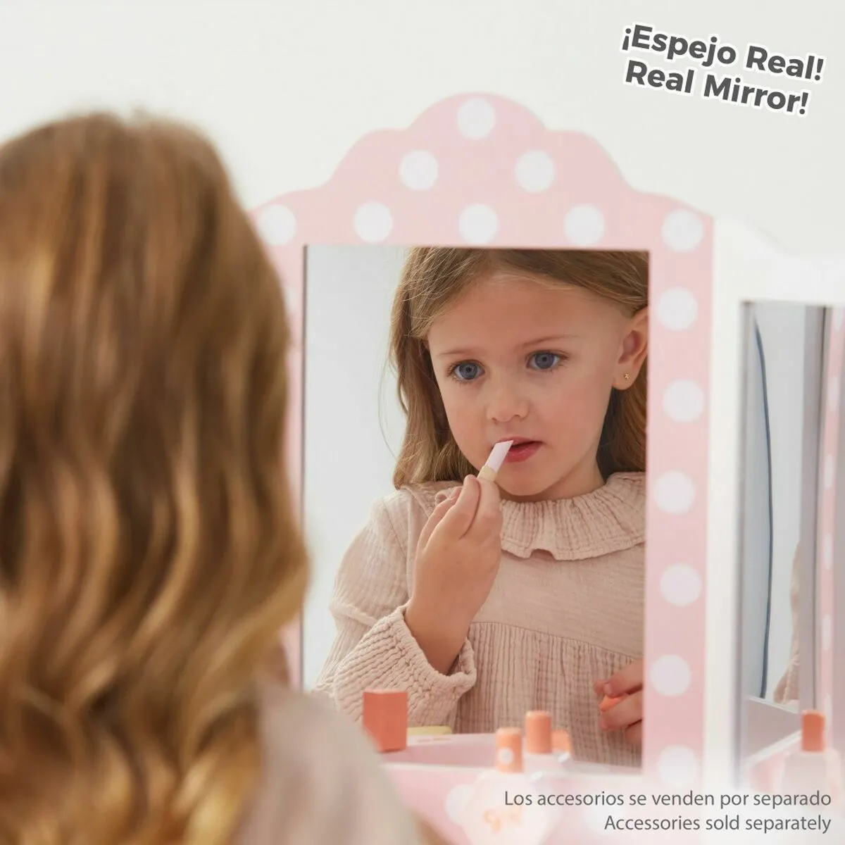 Teamson Kids Coiffeuse avec Banc Pois Rose Blanc