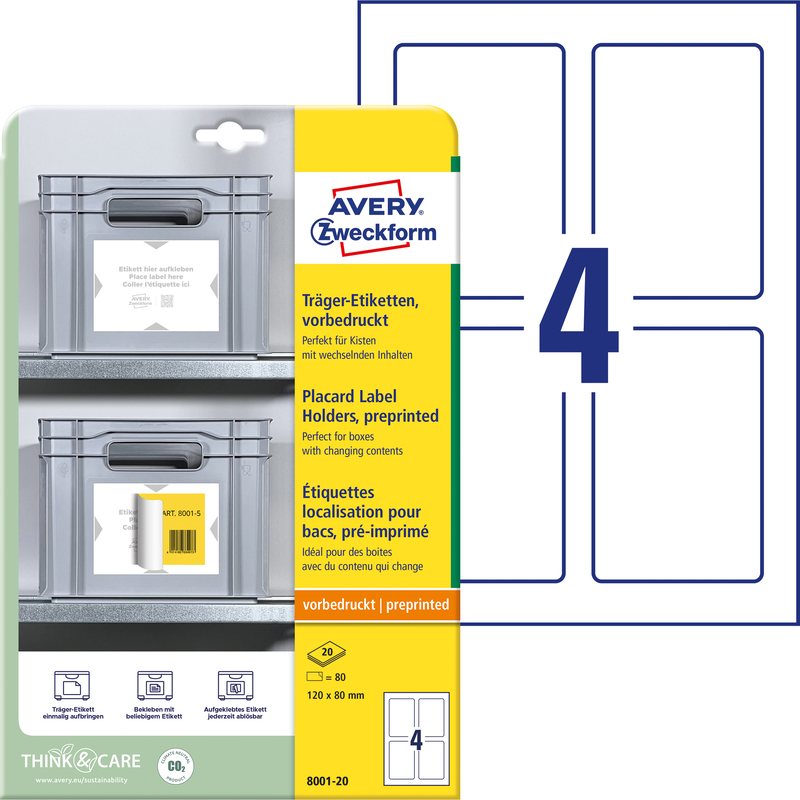 Avery Zweckform Träger-Etiketten, 8001-20, 120 x 80 mm, 20 Blatt