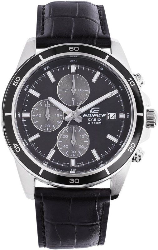 Edifice - EFR-526L-1AVUEF - Herenhorloge - Zilver - RVS - Zwart Leer