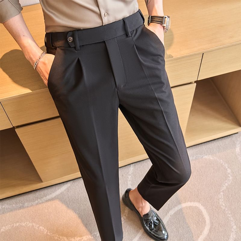 Bay Go Mall - Mid Rise Plain Cropped Tapered Dress Pants