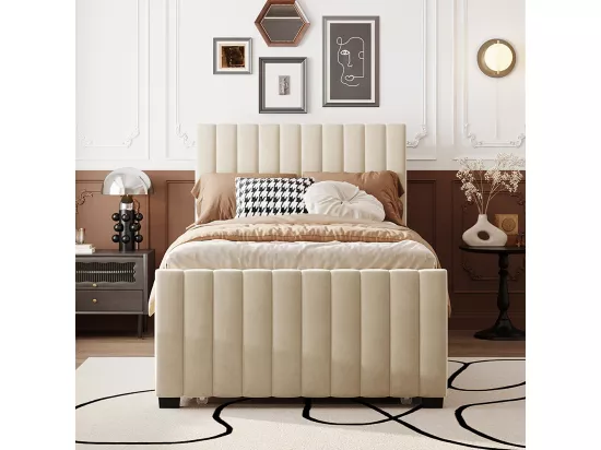 Lit gigogne 90x190 lit simple plat en velours doux pour la peau lit enfant Beige