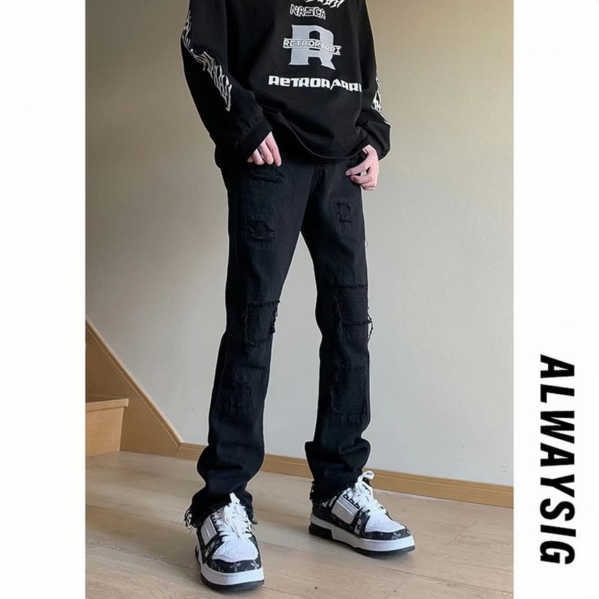 Derbundy - Mid Rise Distressed Flared Jeans