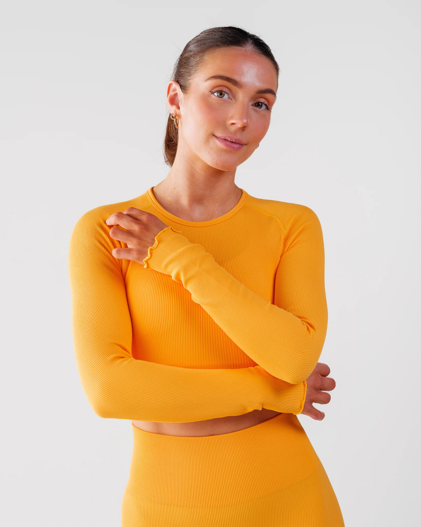 Bumpro Perfect Rib Frill Crop Long Sleeve Orange