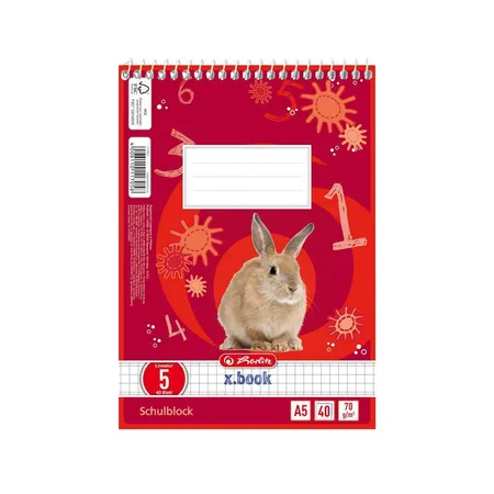Herlitz Spiral-Schulblock mit 40 Blatt, DIN A5, Lineatur 5 (kariert), 10 Stück
