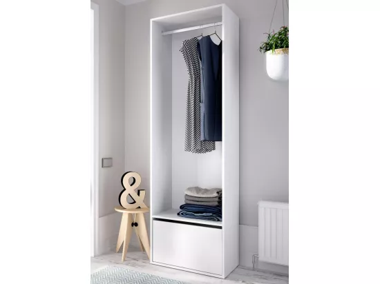 Grande Garde-robe Dki, Meubles de chambre, Penderie de plain-pied, Placard à vêtements, 60x45 h205 cm, Blanc et Chêne clair