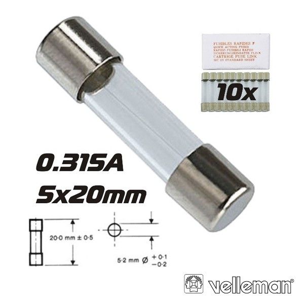 Velleman Fusível 5X20 Fusão Lenta 0.315A (10X) - FU0.315N