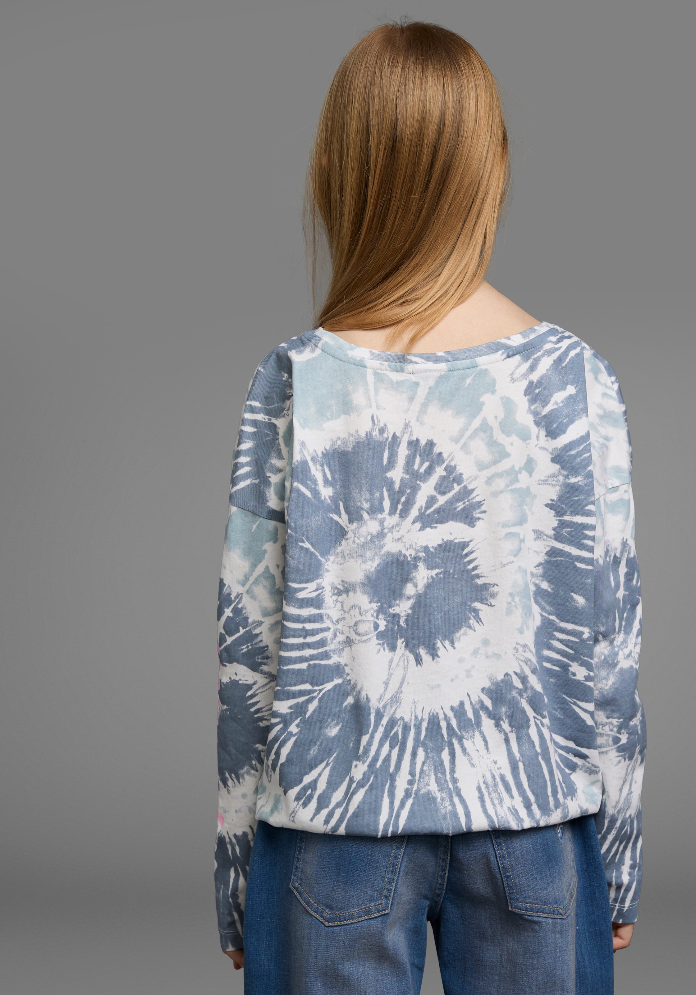KIDSWORLD Fledermausshirt »Batik-Optik Shirt«, Langarm,  mit Gummizug am Saum,  stylischer Aufdruck