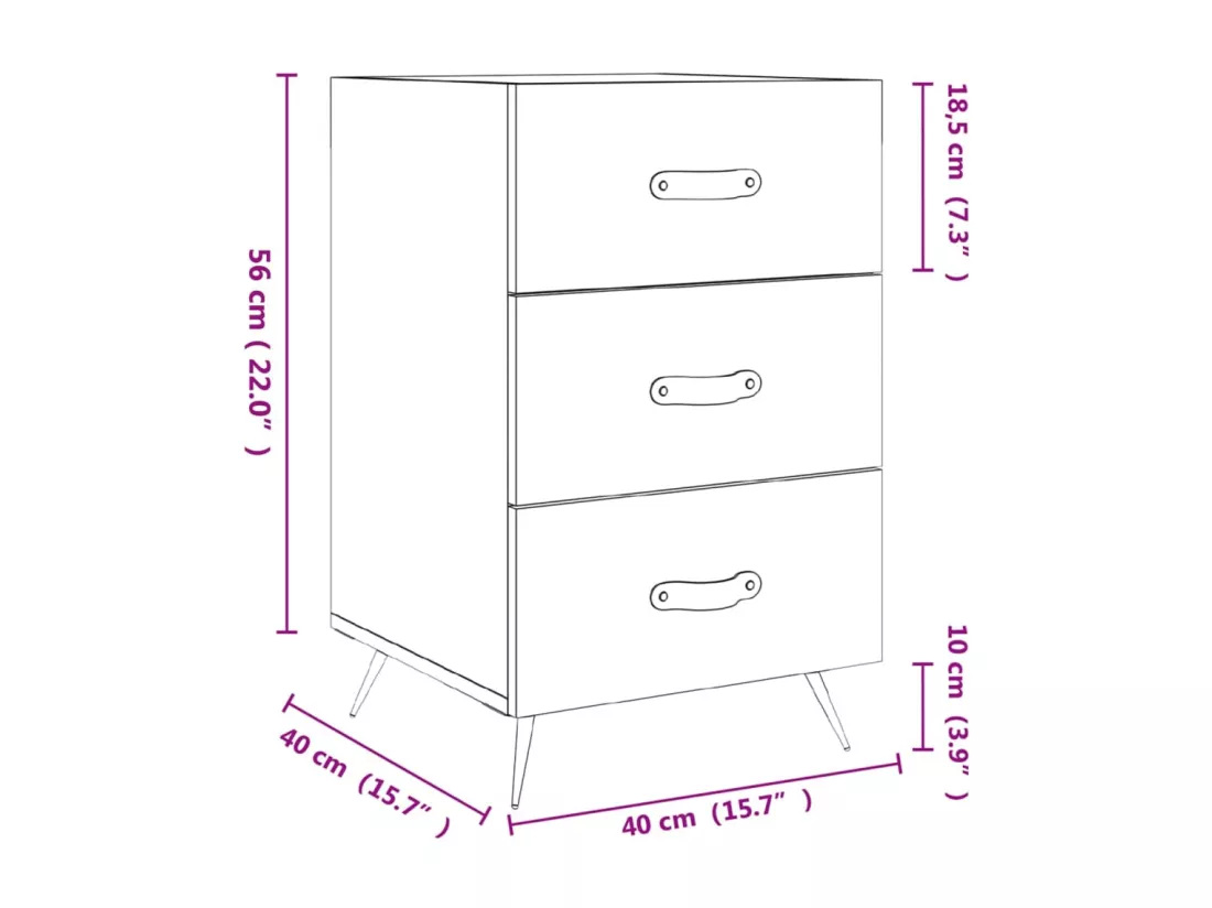 Table de chevet blanc 40x40x66 cm bois d'ingénierie