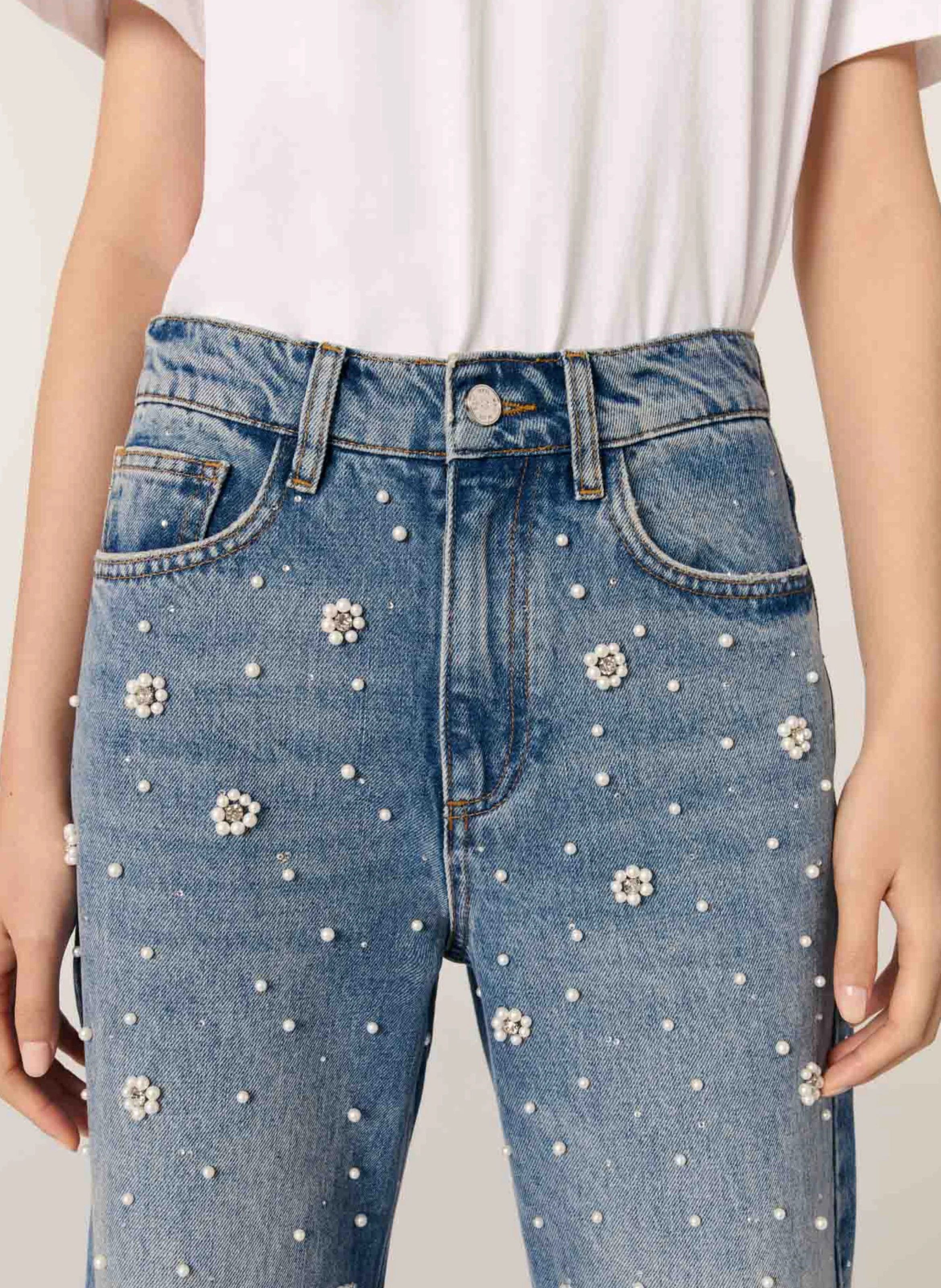 Jean large brodé | Bleu