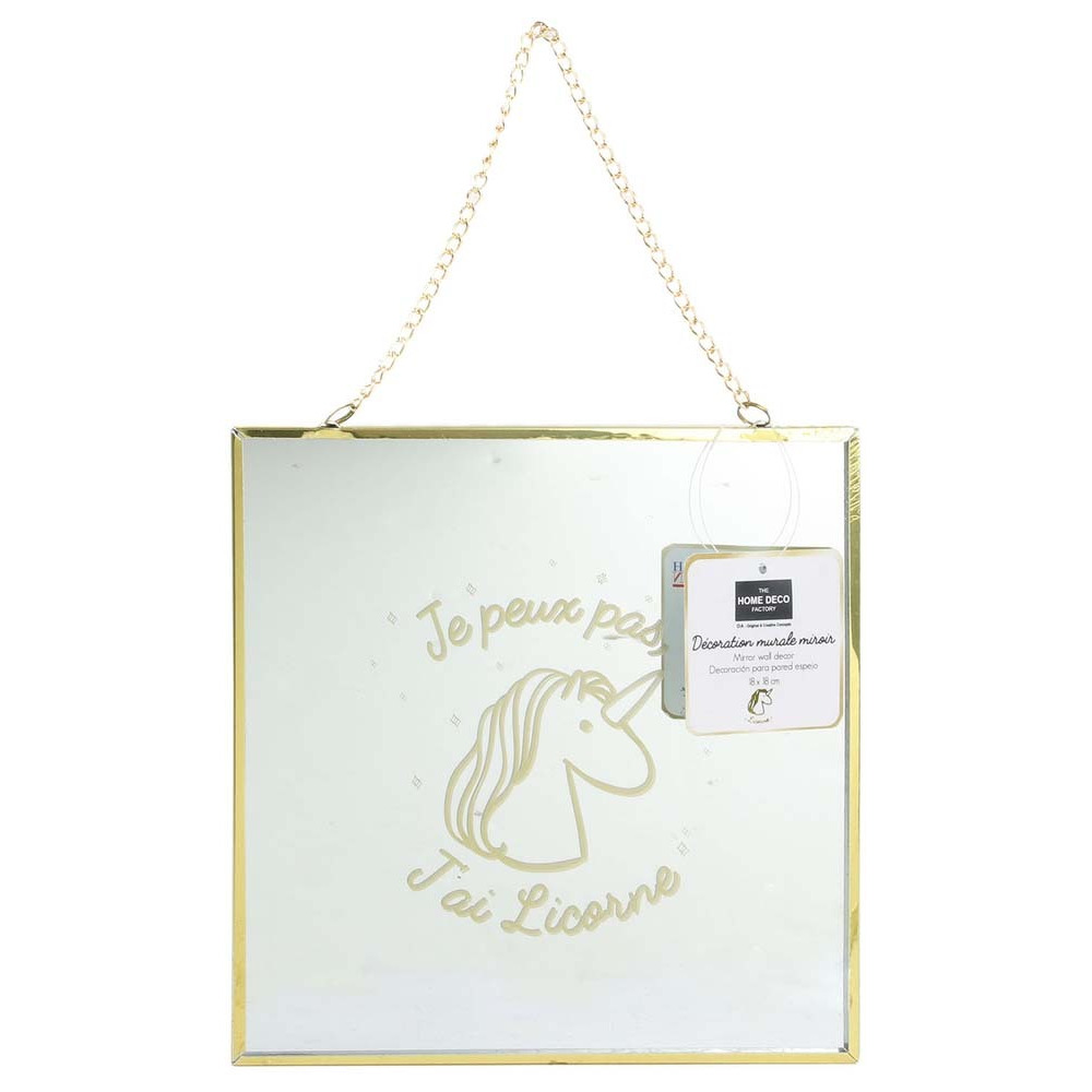 Miroir carré avec chainette licorne (lot de 2)
