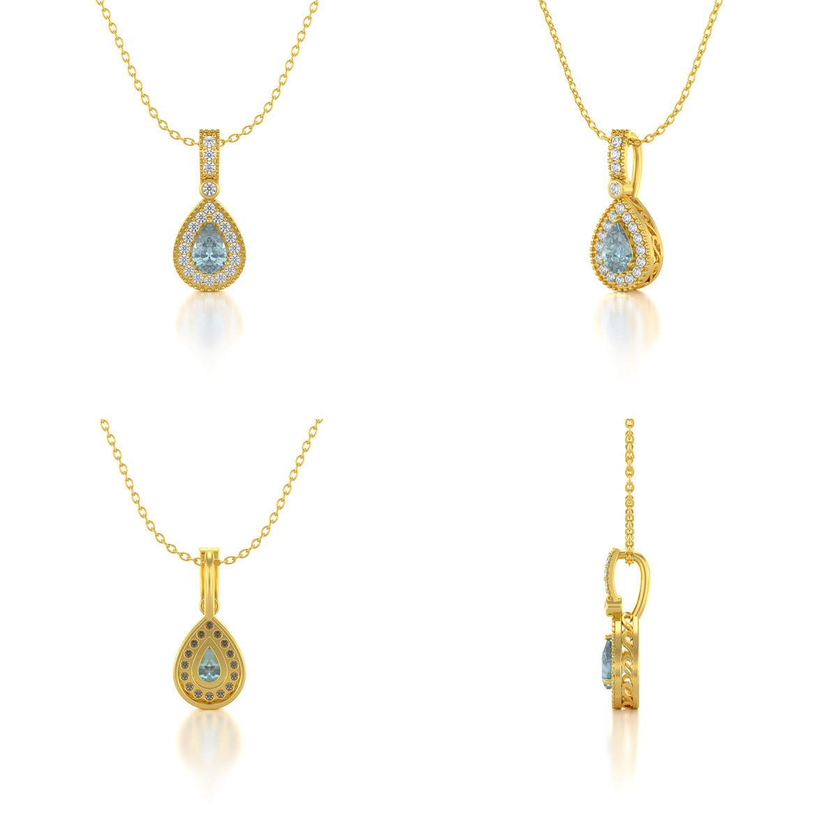 Collier Pendentif ADEN Or 585 Jaune Aigue-Marine et Diamants Chaine Or 585 incluse 1.55grs