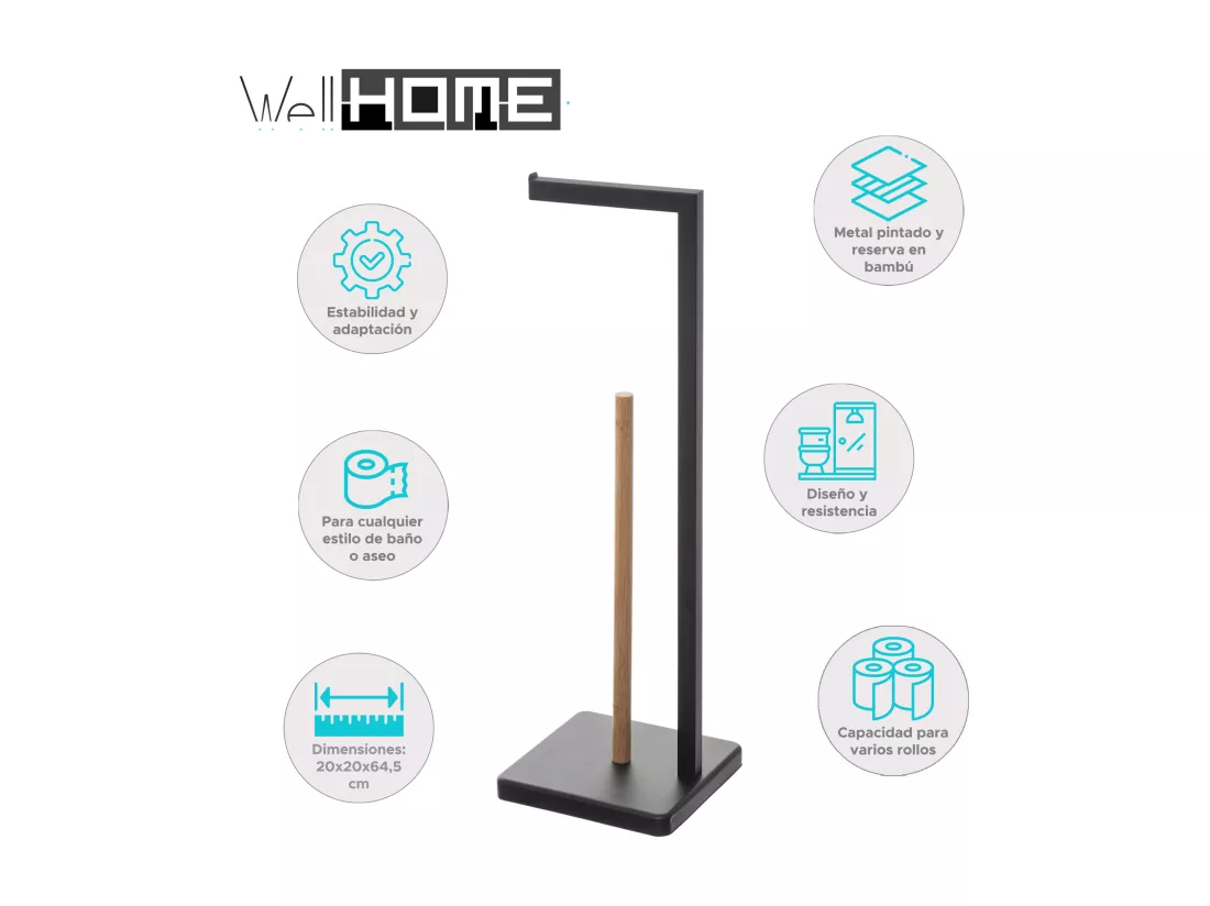 WELL HOME - Réserve papier toilette 'Natureo' noir Ø20x64,5