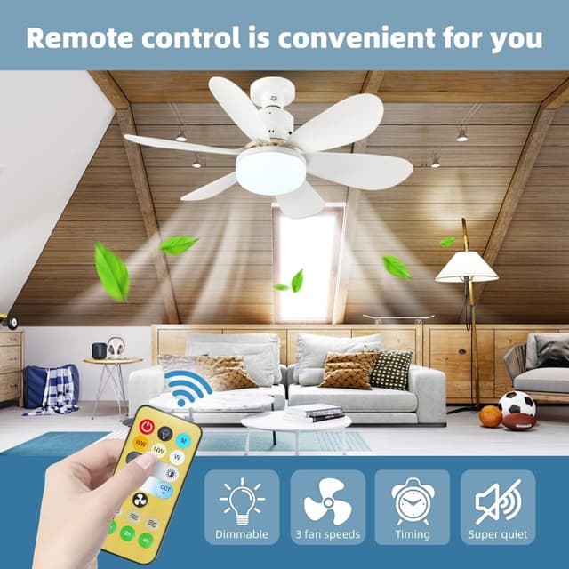 30W Loftsventilator E27 lampe 3 farve lys med fjernbetjening