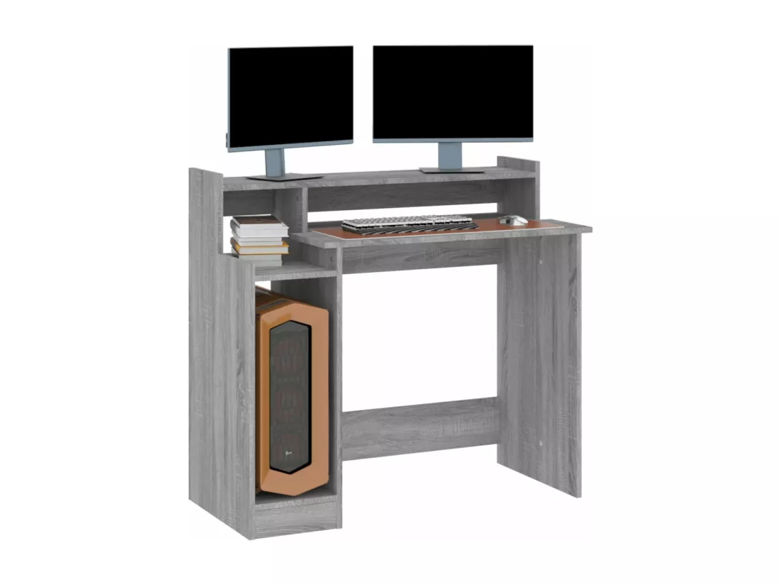 Bureau et lumières LED Sonoma gris 97x45x90cm Bois d'ingénierie