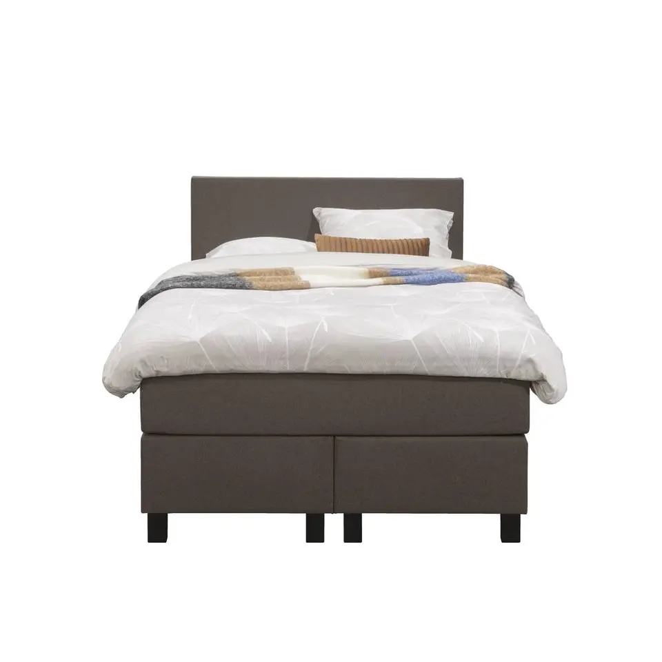 Boxspring Liv egaal - donkerbruin - 120x200 cm - vierkante poot