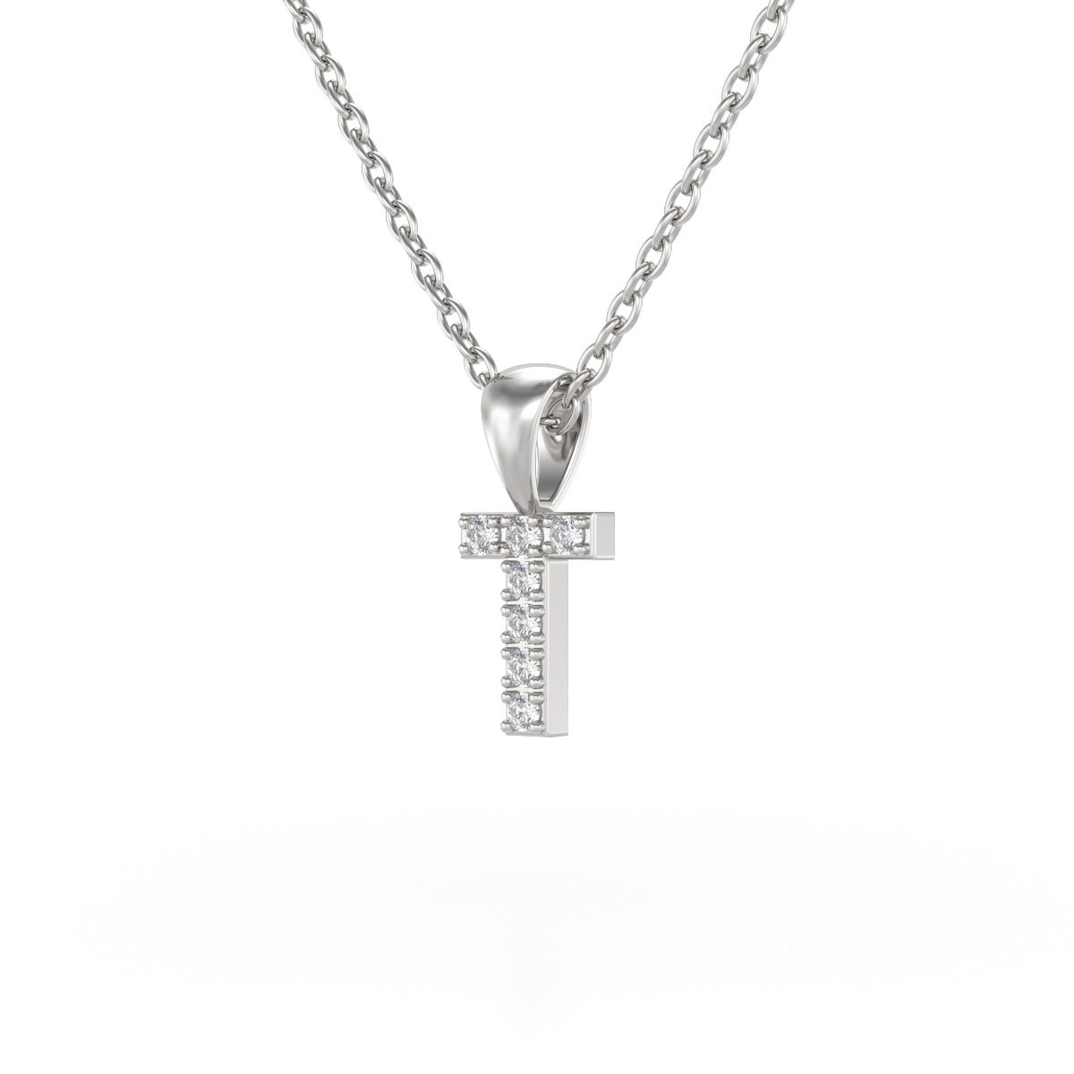 Collier Pendentif ADEN Lettre T Diamant Chaine Argent 925 incluse 0.72grs