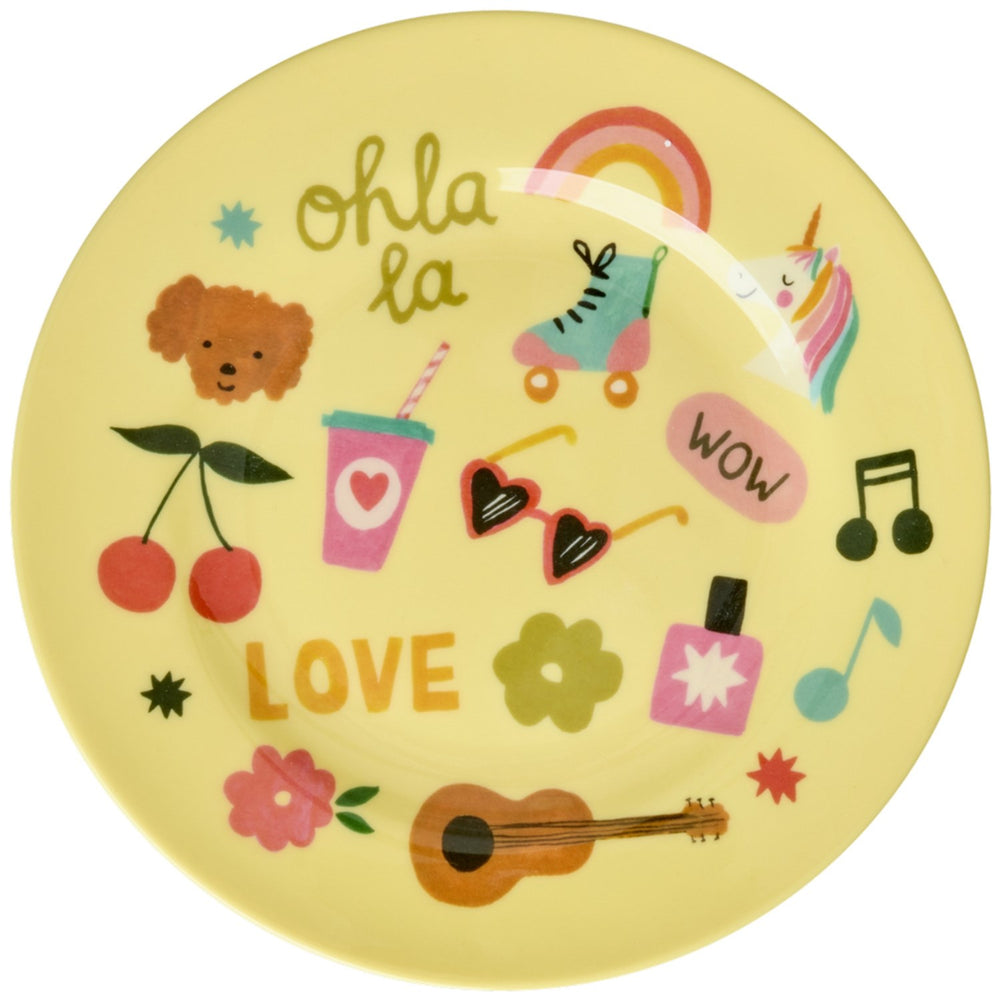 Køb Rice Unicorn Love Print Melamine Rund Børnetallerken