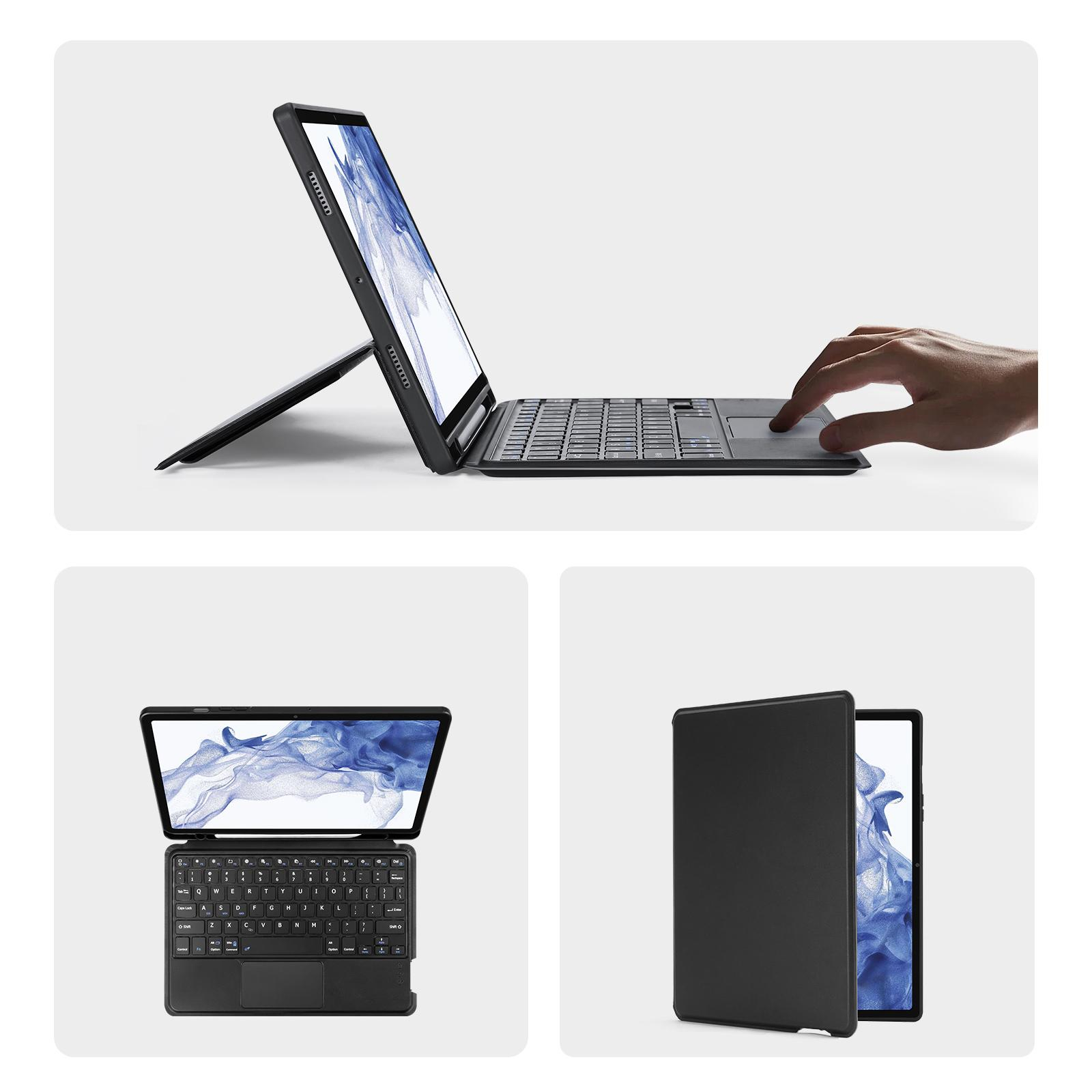 2in1 Samsung Galaxy Tab S8 / S7 Leder Tasche Magnetische Bluetooth Tastatur   S-Pen Halterung (QWERTY) - Schwarz