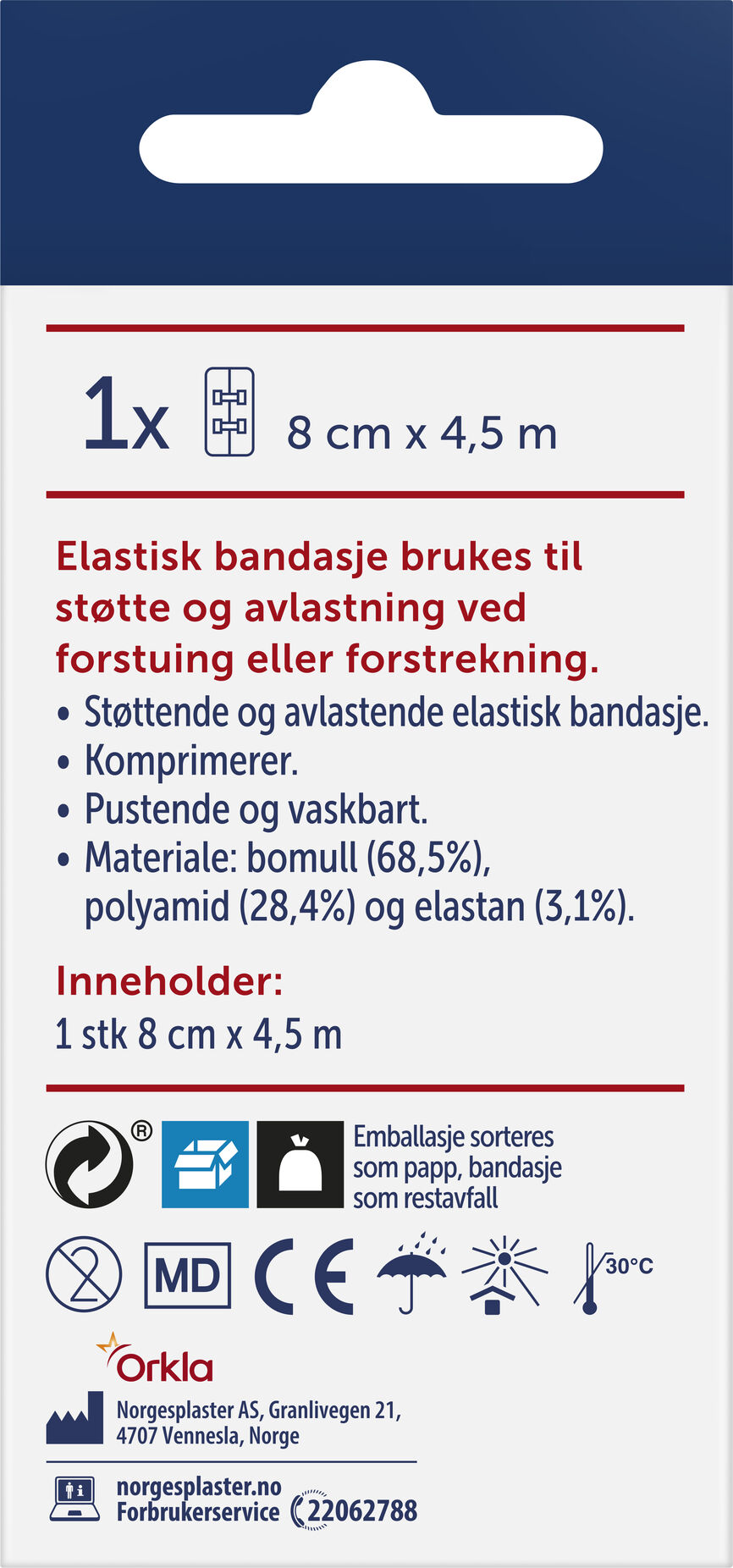Norgesplaster Elastisk Bandasje 8cm x4,5m 1 stk