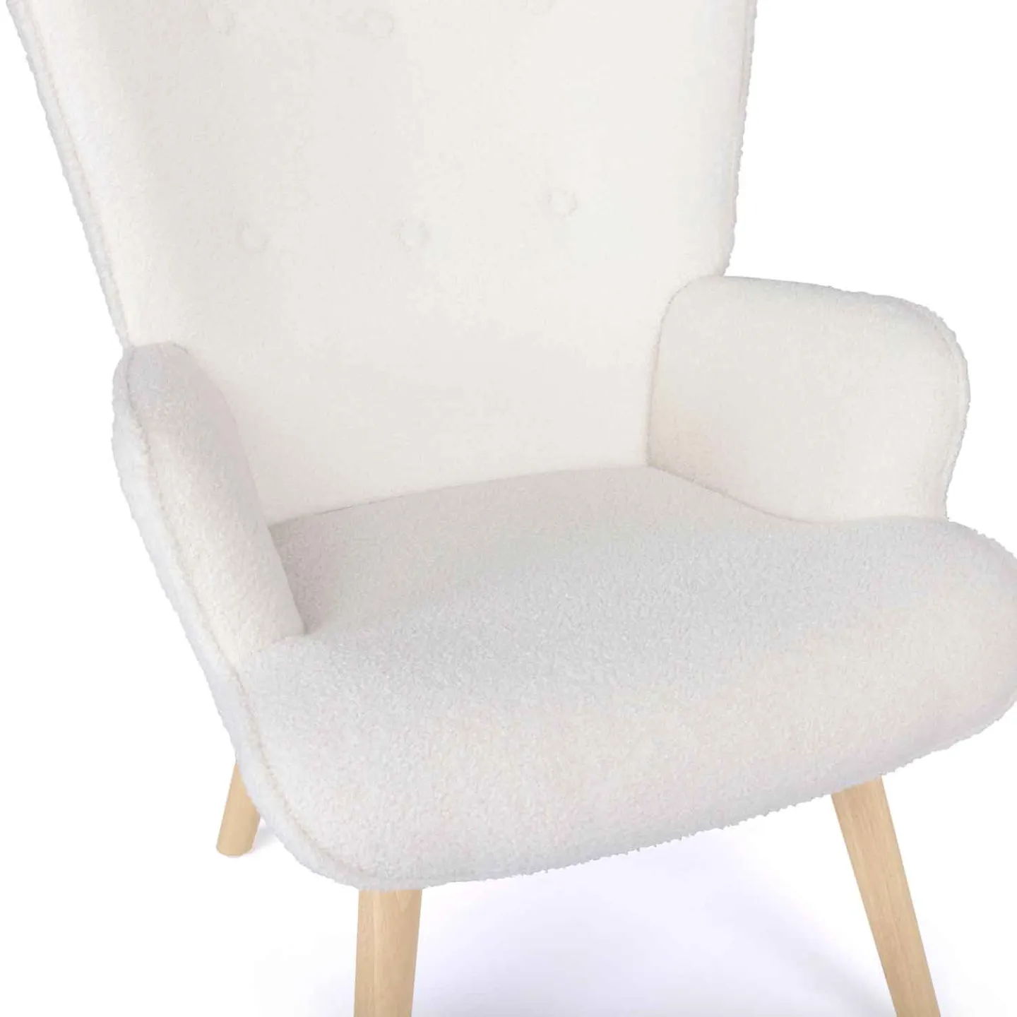 Fauteuil scandinave IVAR en tissu bouclette blanc